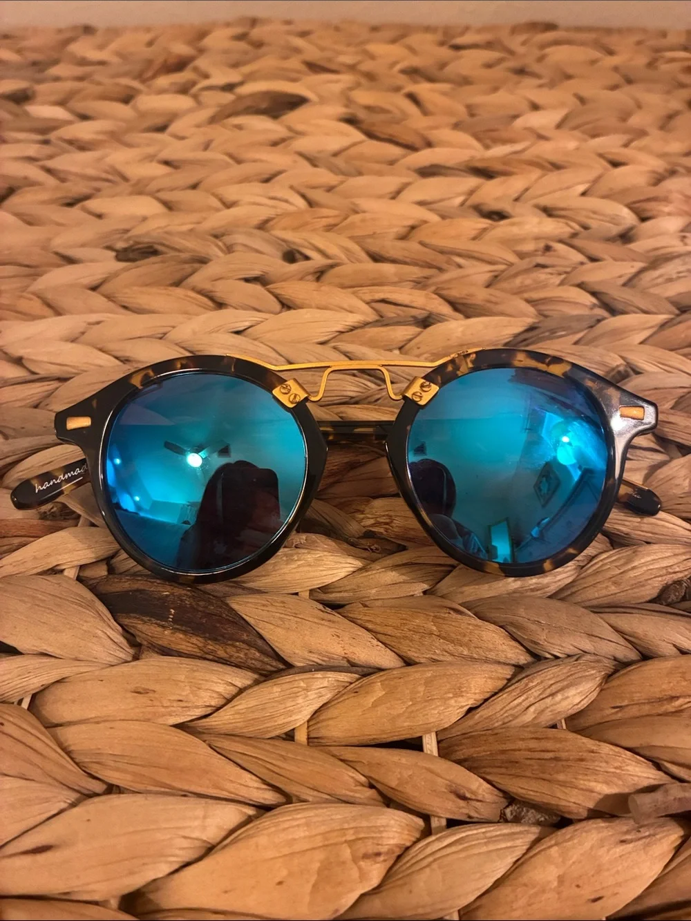 KREWE St. Louis Tortoiseshell Frame Sunglasses with Blue Mirrored Lenses